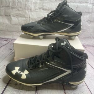 Under Armour Saber Mid D Football Cleats - Black/Silver - Men's Size 10
